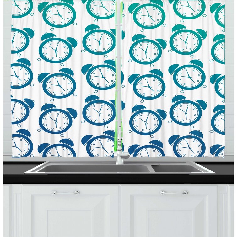 East Urban Home 55'' Kitchen Curtain in Blue/White | Wayfair